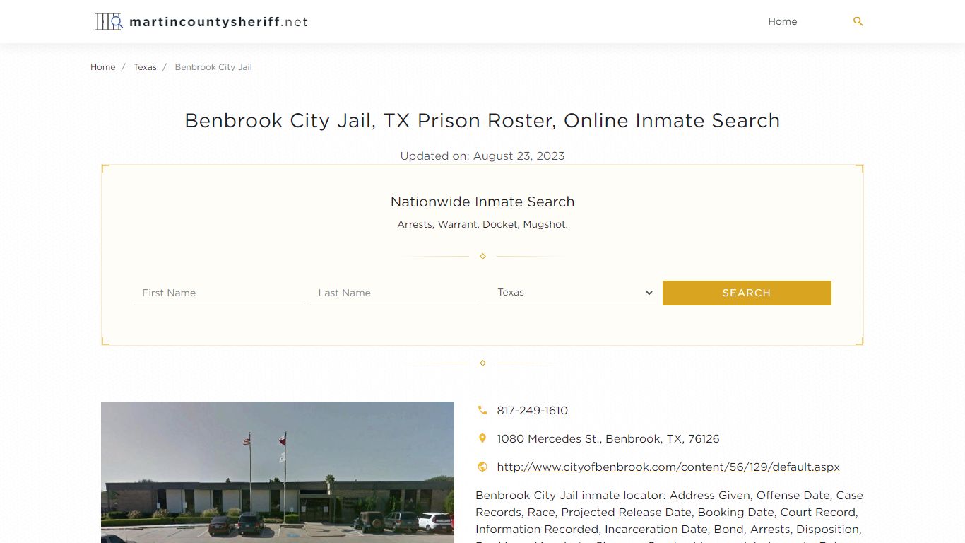 Benbrook City Jail, TX Prison Roster, Online Inmate Search