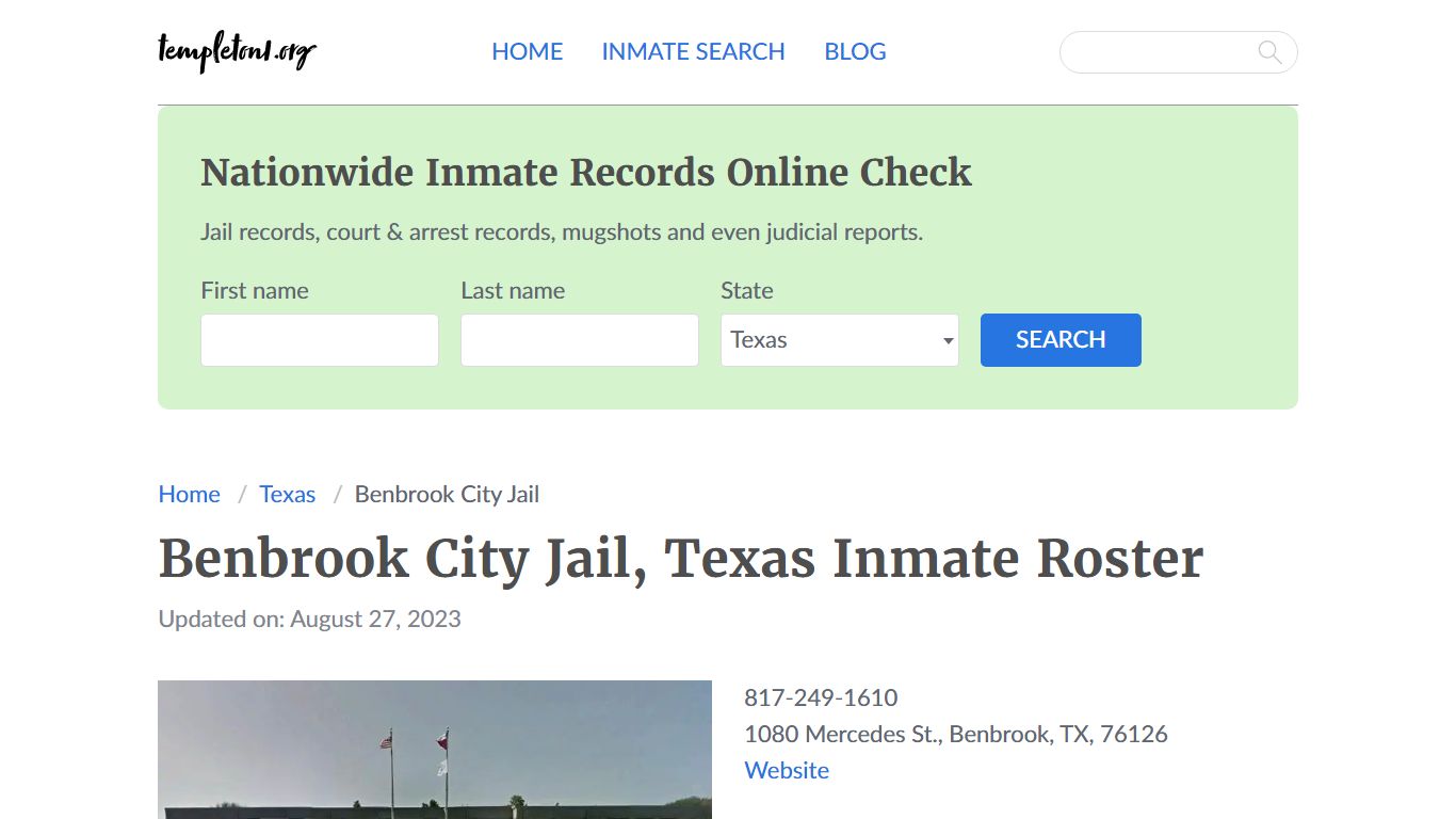 Benbrook City Jail, Texas Inmate Booking - Templeton